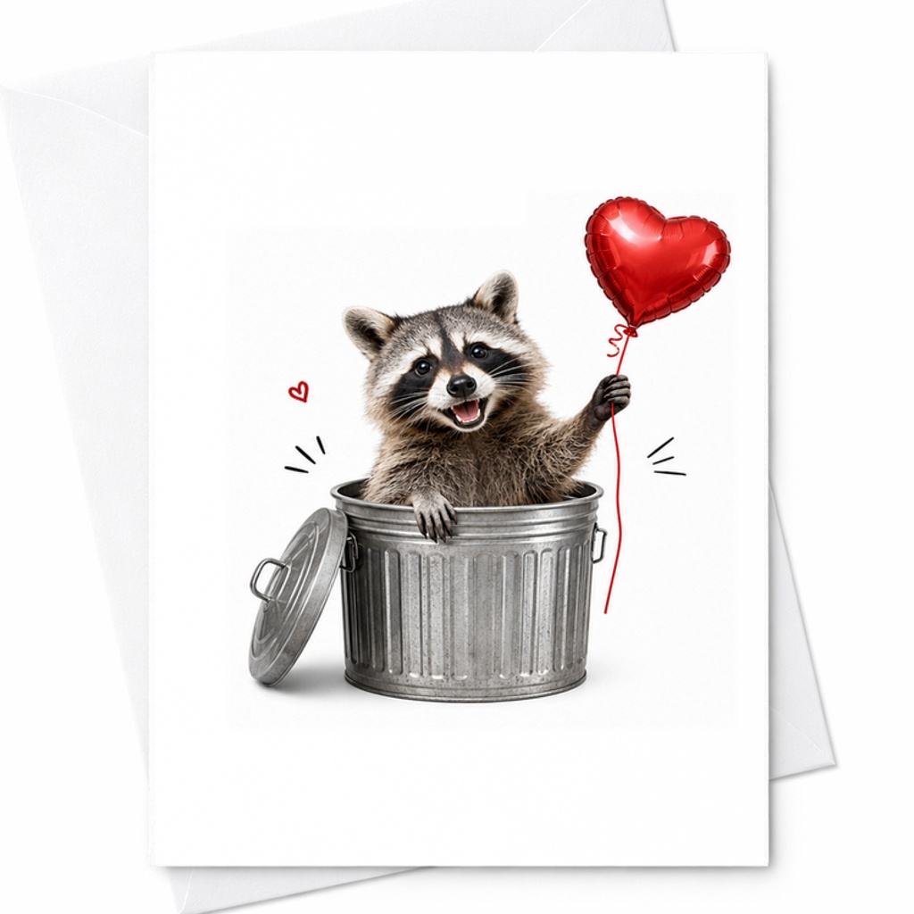 Raccoon Love Card, Cute Raccoon Card With Heart Balloon, Funny Anniversary Card For Animal Lover C2866
