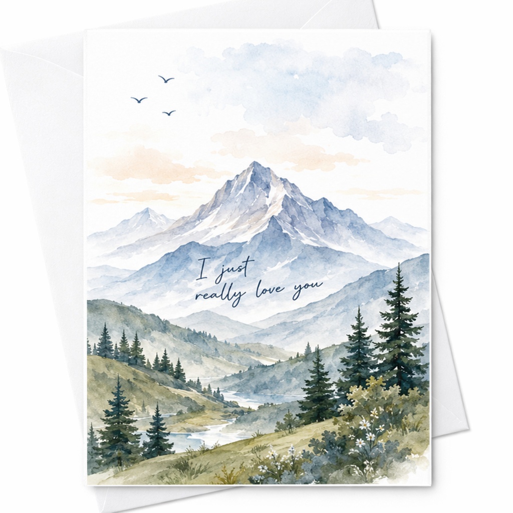 I Just Really Love You Romantic Valentine's Day Card For Couples Anniversary Sweet Love Message Cute Mountain Scene C2886