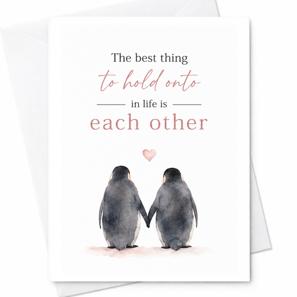 The Best Thing To Hold Onto In Life Is Each Other Anniversary Card Cute Penguins Romantic Love Card For Couples Wedding C2894