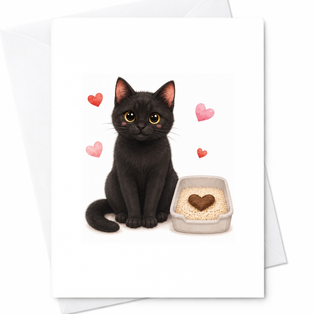 Black Cat Love Card, Funny Cat Anniversary Card With Heart Poop Litter Box For Cat Lover Couple C2880