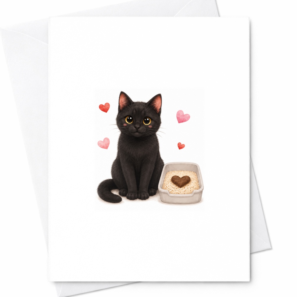 Black Cat Love Card, Funny Cat Anniversary Card With Heart Poop Litter Box For Cat Lover Couple C2881