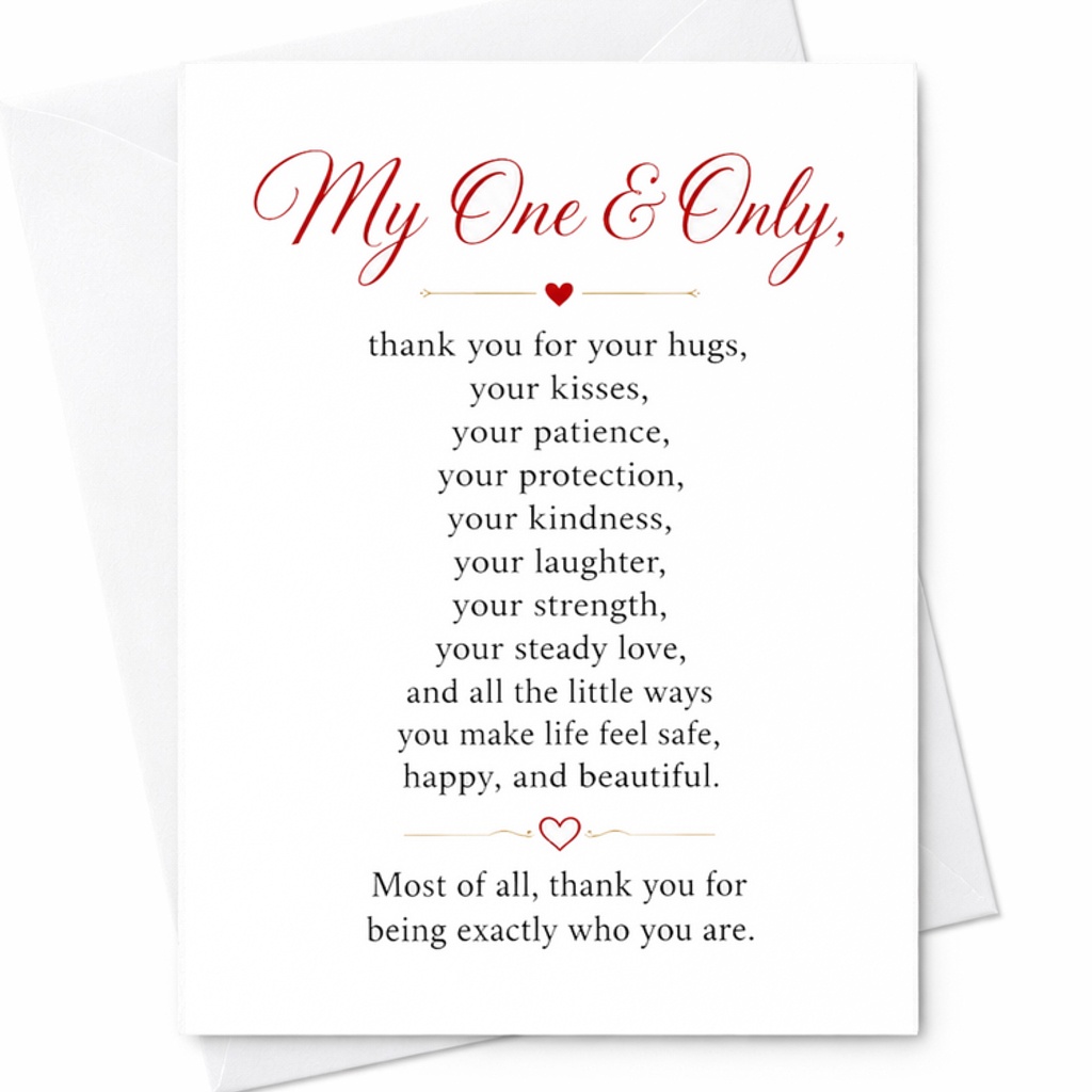 My One & Only Anniversary Card Romantic Love Card For Wife Or Husband Heartfelt Message For Couples Sweet Anniversary Card C2885