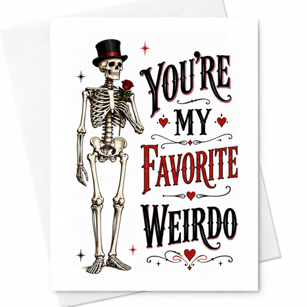 You're My Favorite Weirdo Funny Anniversary Card Skeleton Romantic Greeting Card For Husband Wife Couple Cute C2890