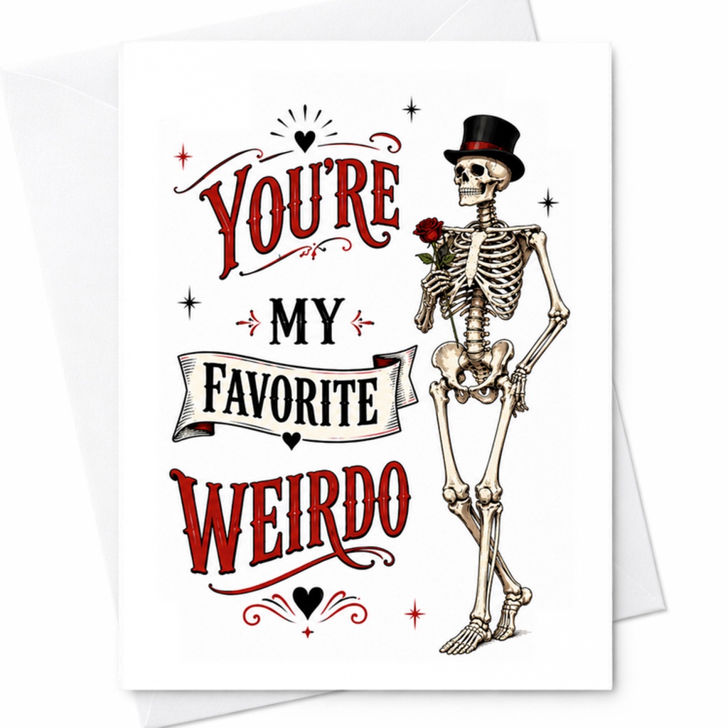 You're My Favorite Weirdo Funny Anniversary Card Romantic Skeleton For Husband Wife Couple Cute Love Greeting Card C2891