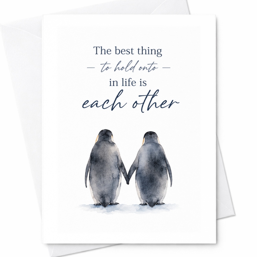 The Best Thing To Hold Onto In Life Is Each Other Anniversary Card Romantic Penguins Cute Couple Love Greeting Card C2895