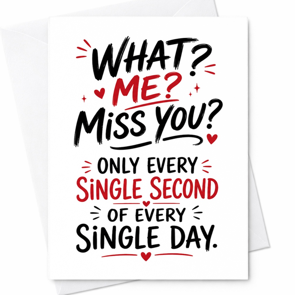 What? Me? Miss You? Only Every Single Second Of Every Single Day Romantic Card Anniversary Love Card For Him Or Her Cute C2898