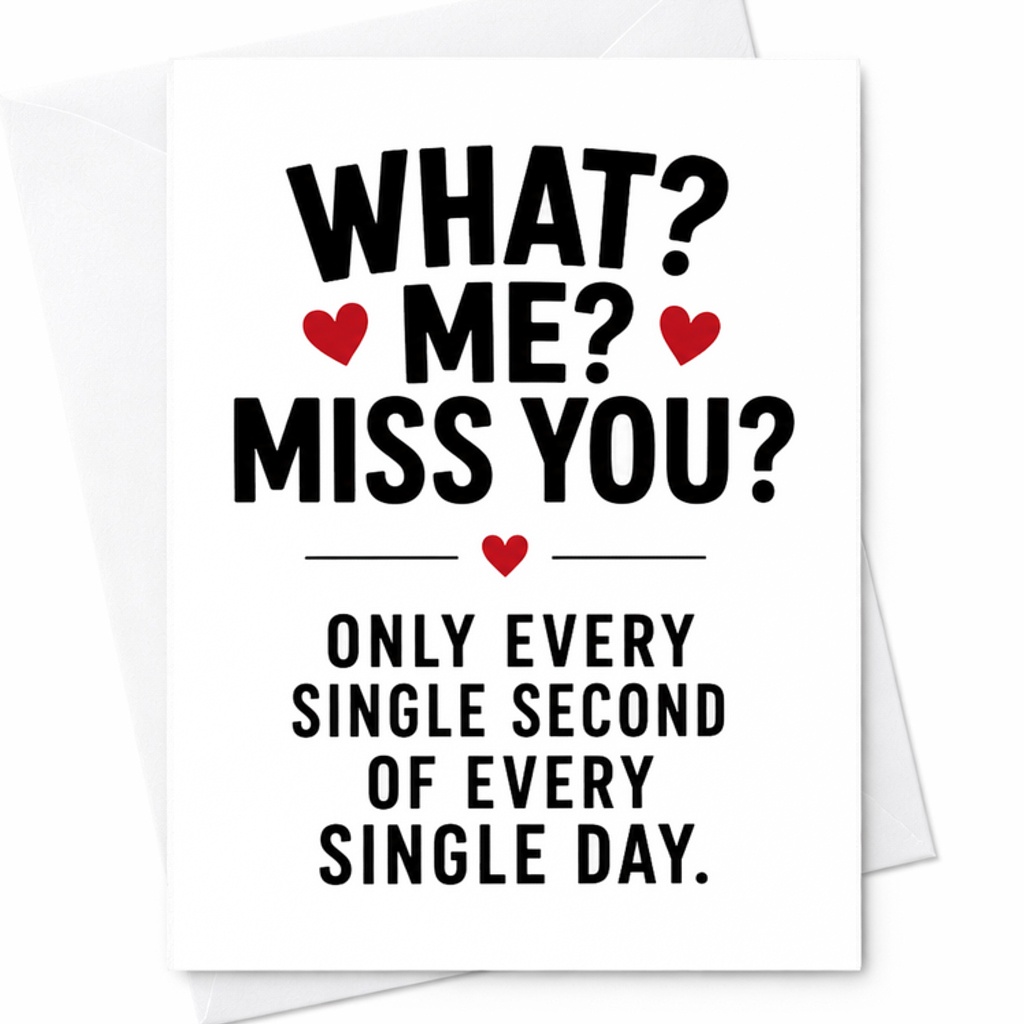 What? Me? Miss You? Only Every Single Second Love Card Romantic Anniversary Card For Him Or Her Cute Sentimental Greeting C2899