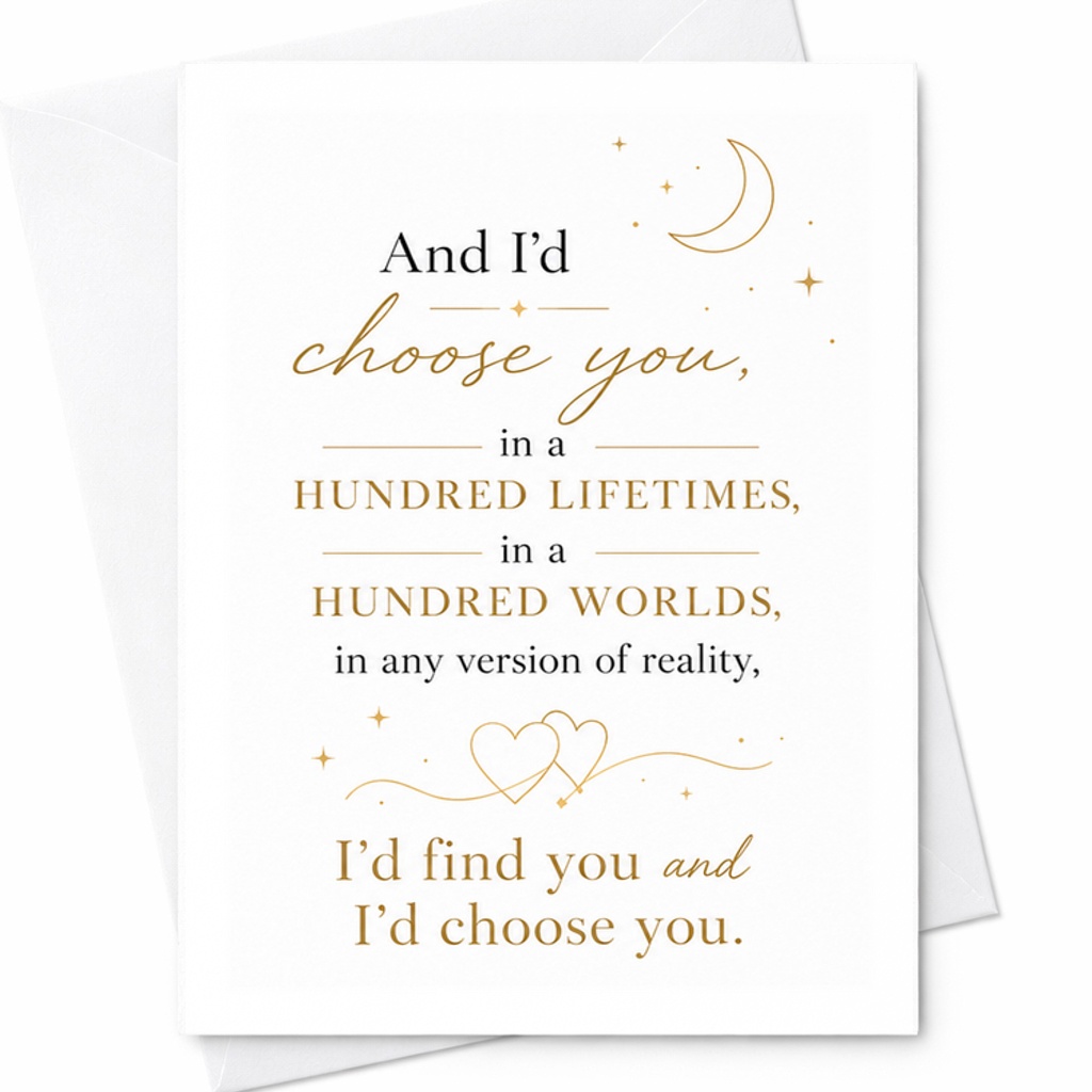 And I'd Choose You In A Hundred Lifetimes Romantic Anniversary Card For Couple Sweet Love Card Wedding Engagement Card C2902