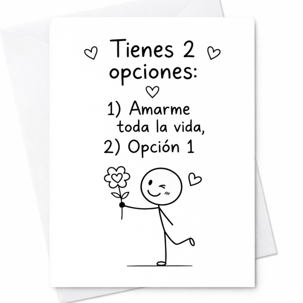 Tienes 2 Opciones: 1) Amarme Toda La Vida, 2) Opción 1 Romantic Valentine's Day Card Cute Love Greeting For Partner Anniversary C2925