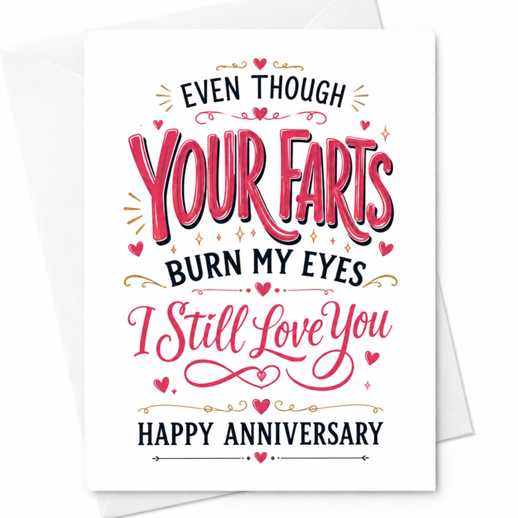 Even Though Your Farts Burn My Eyes I Still Love You Happy Anniversary Card Funny Romantic Anniversary Card For Husband Wife C2914