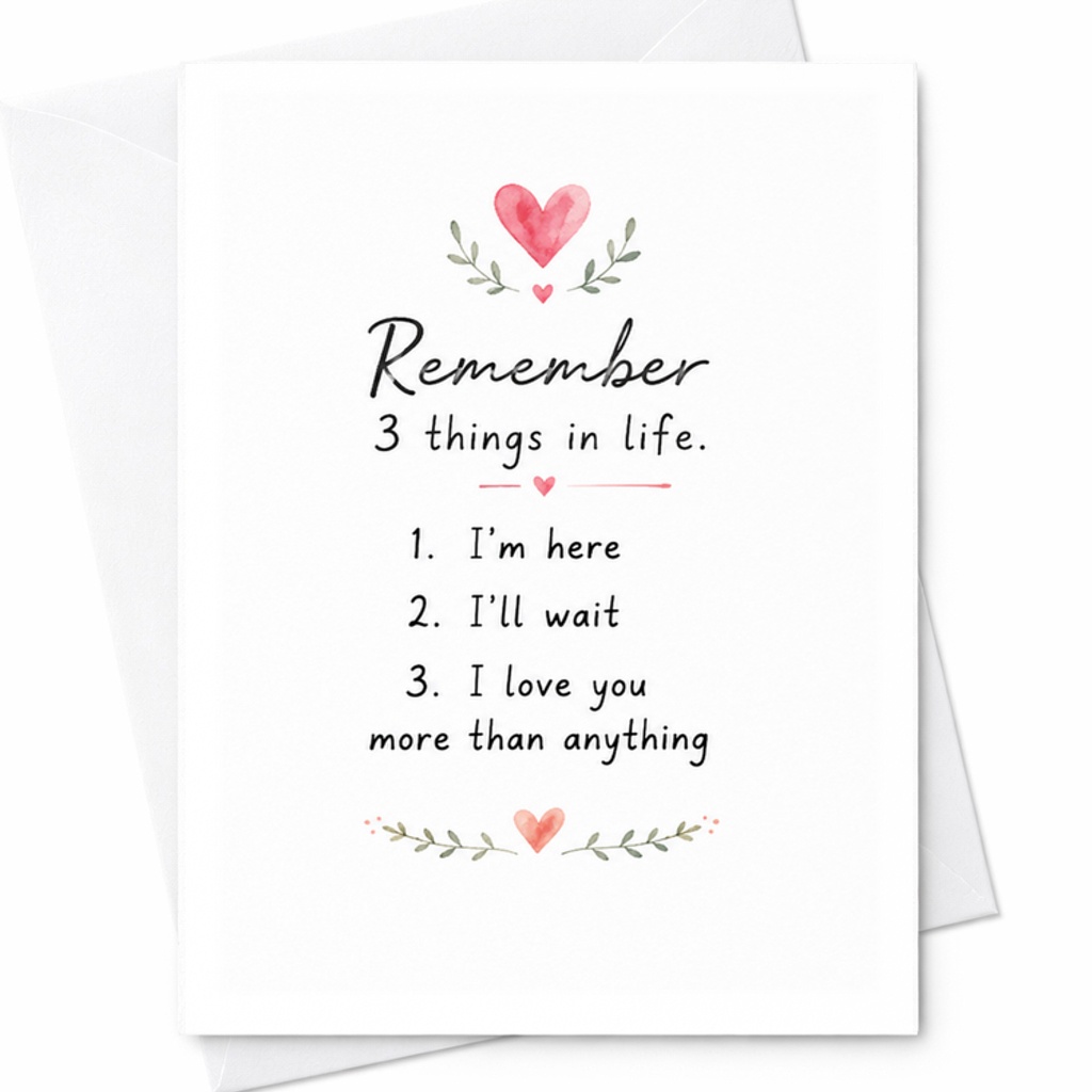 Remember 3 Things In Life I’m Here I’ll Wait I Love You More Than Anything Romantic Love Card Anniversary Card For Partner C2920