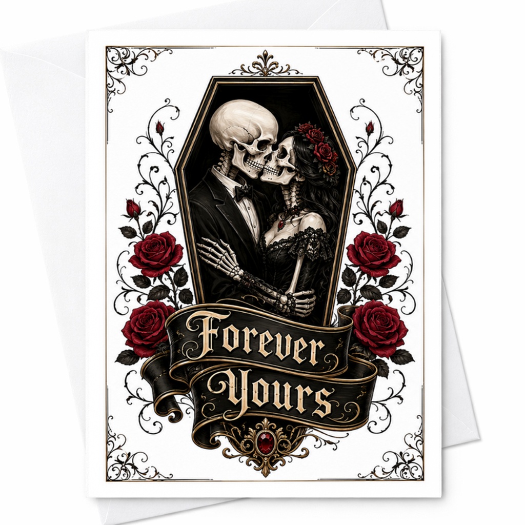 Forever Yours Romantic Anniversary Card Gothic Skeleton Couple Love Wedding Engagement Card Unique Gift For Him Or Her C2930