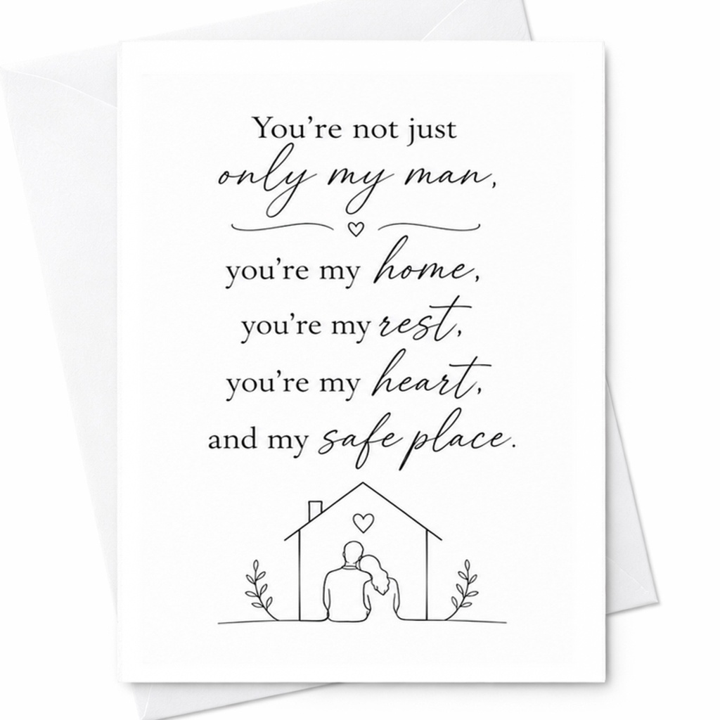 You're Not Just Only My Man You're My Home Rest Heart Safe Place Romantic Anniversary Card Husband Wife Sentimental Love C2938