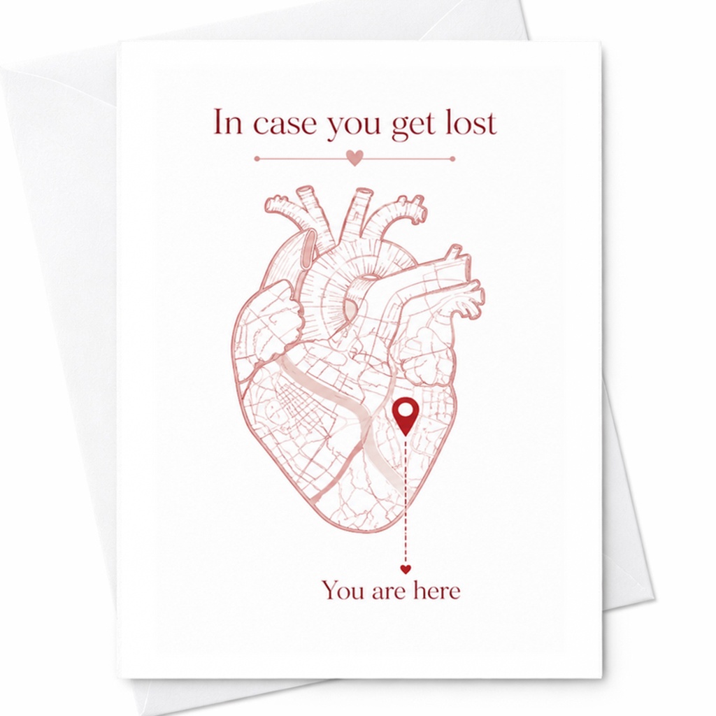 In Case You Get Lost You Are Here Romantic Wedding Card Heart Map Anniversary Card For Couple Cute Love Card C2952