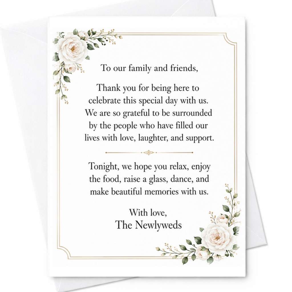 To Our Family And Friends Thank You Card Wedding Newlyweds Gratitude Celebration Love Support Special Day Sentimental C2946