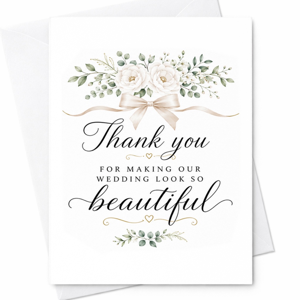 Thank You For Making Our Wedding Look So Beautiful Card Wedding Appreciation Newlyweds Bride Groom Elegant Floral C2963