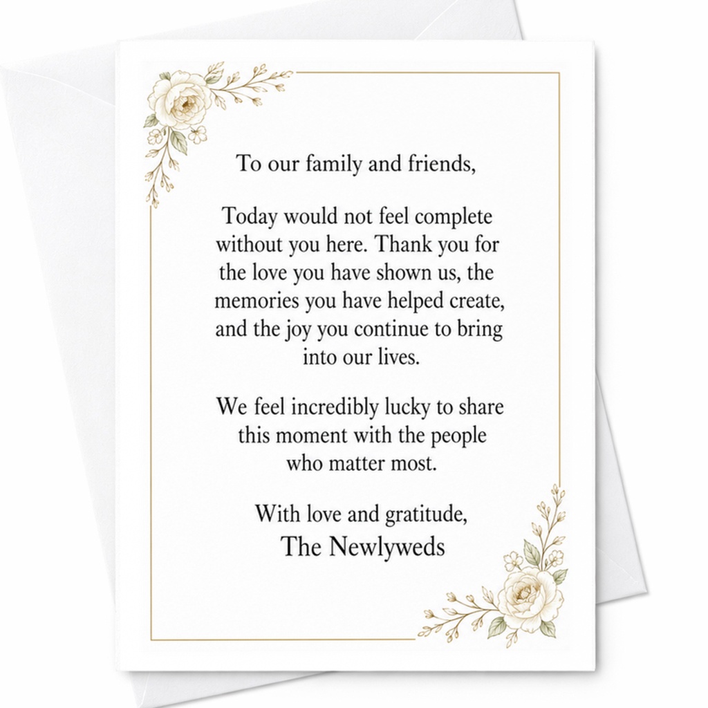 To Our Family And Friends Wedding Card Newlyweds Gratitude Thank You Card Floral For Guests Special Day Celebration C2950