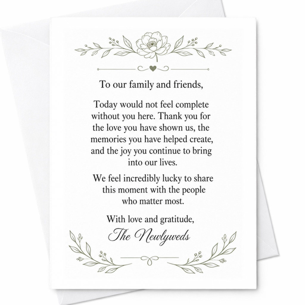 To Our Family And Friends Wedding Thank You Card Newlyweds Gratitude Card Elegant Wedding Stationery For Guests C2951