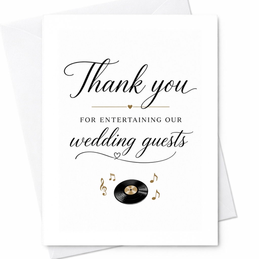 Thank You For Entertaining Our Wedding Guests Card Wedding Appreciation Card For Dj Band Musician Performer Elegant C2975