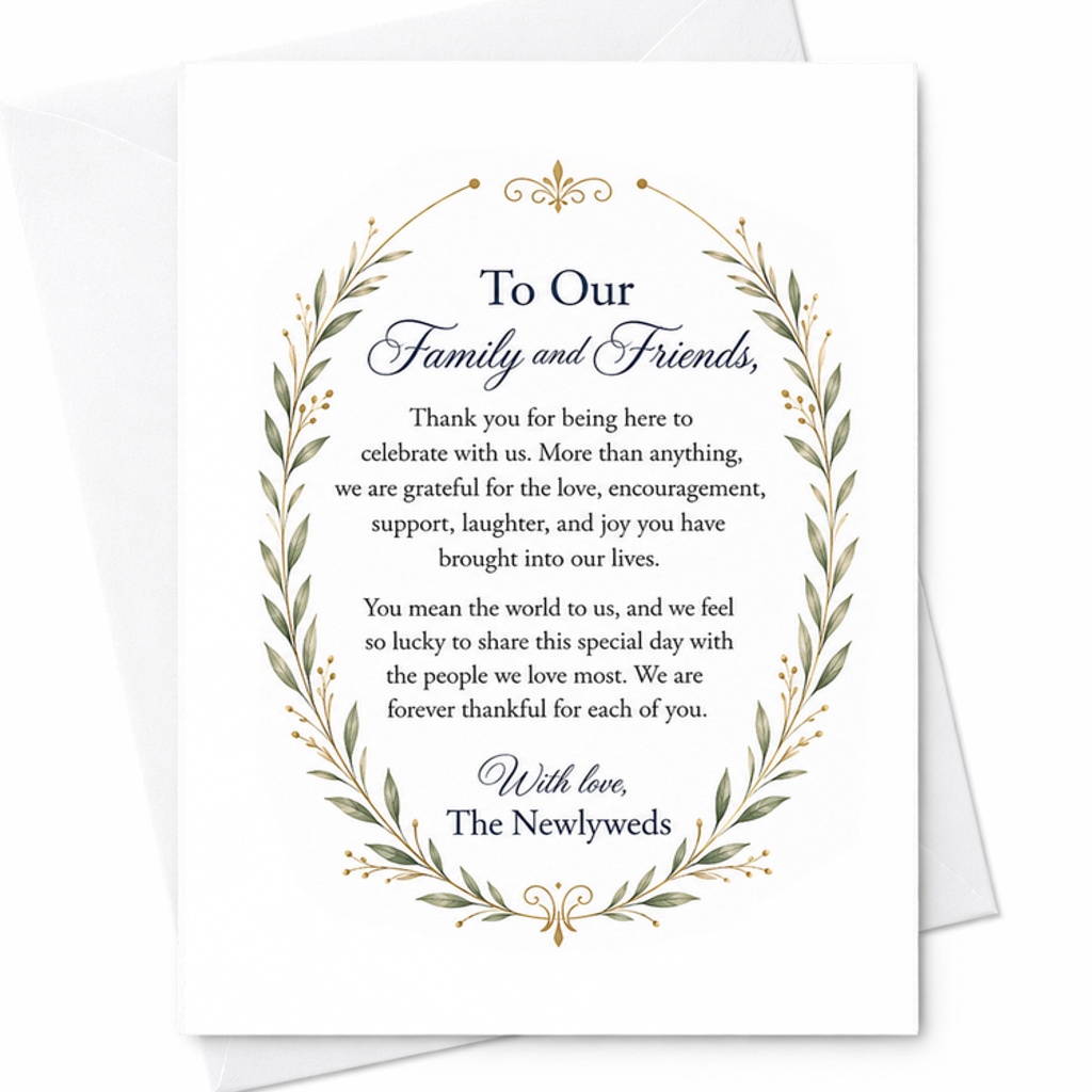 To Our Family And Friends Wedding Card Newlyweds Thank You Card Special Day Celebration Love Support Gratitude Card C2978