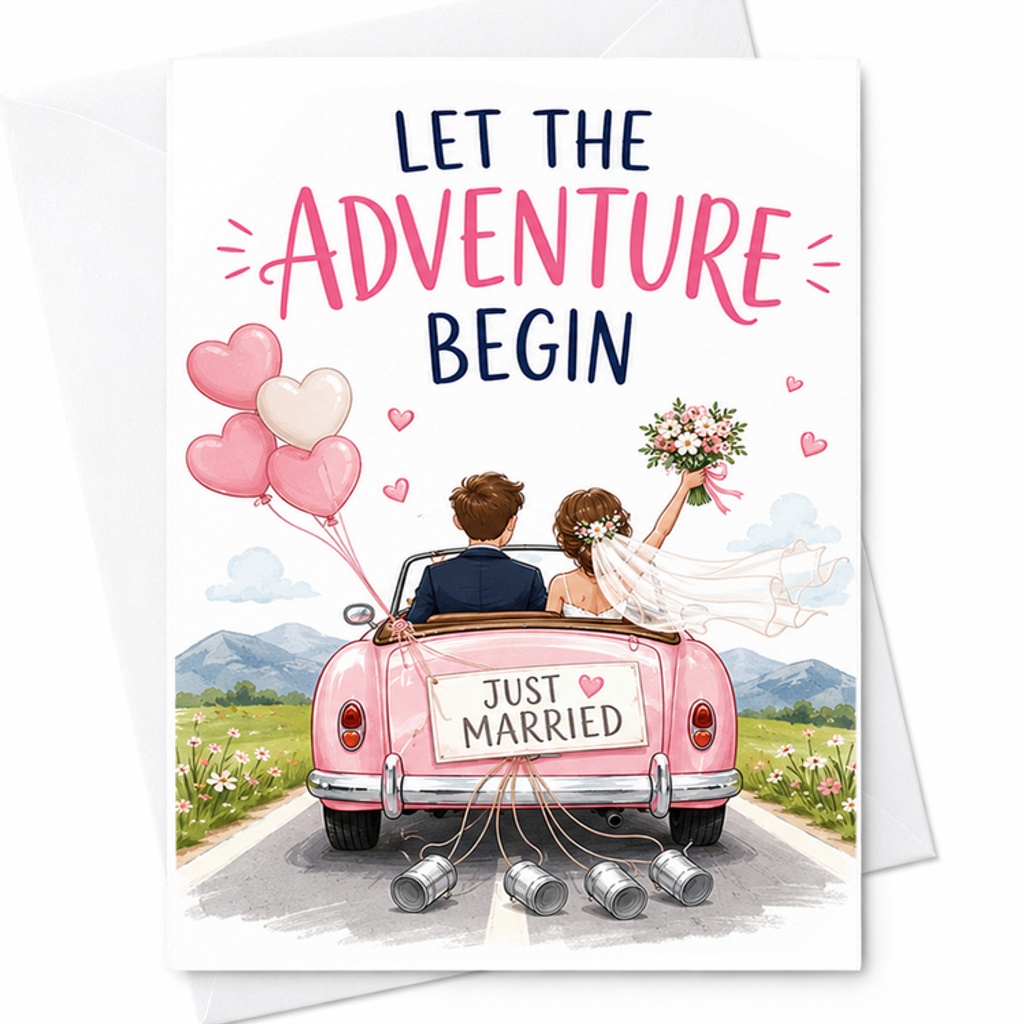 Let The Adventure Begin Wedding Card Just Married Couple Congratulations Newlyweds Cute Romantic Greeting Card C2979