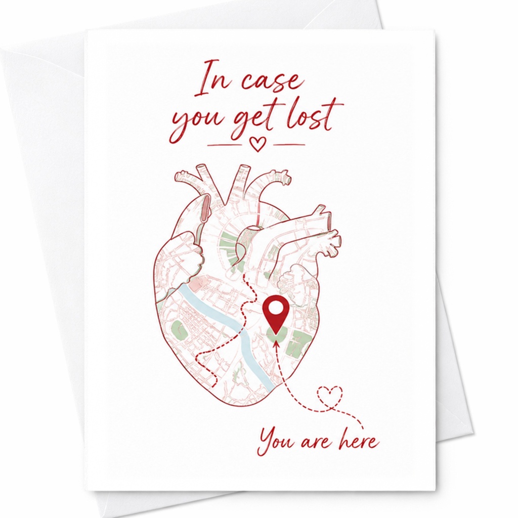 In Case You Get Lost Romantic Anniversary Card Cute Love Card For Couples Sweetheart Valentine's Day Card Heart Map C2953