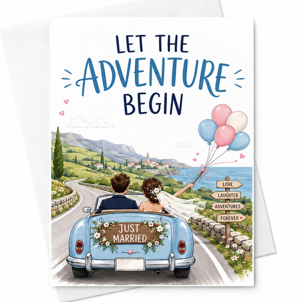 Let The Adventure Begin Wedding Card Just Married Couple Romantic Newlyweds Congratulations Love Journey Cute Marriage Card C2980