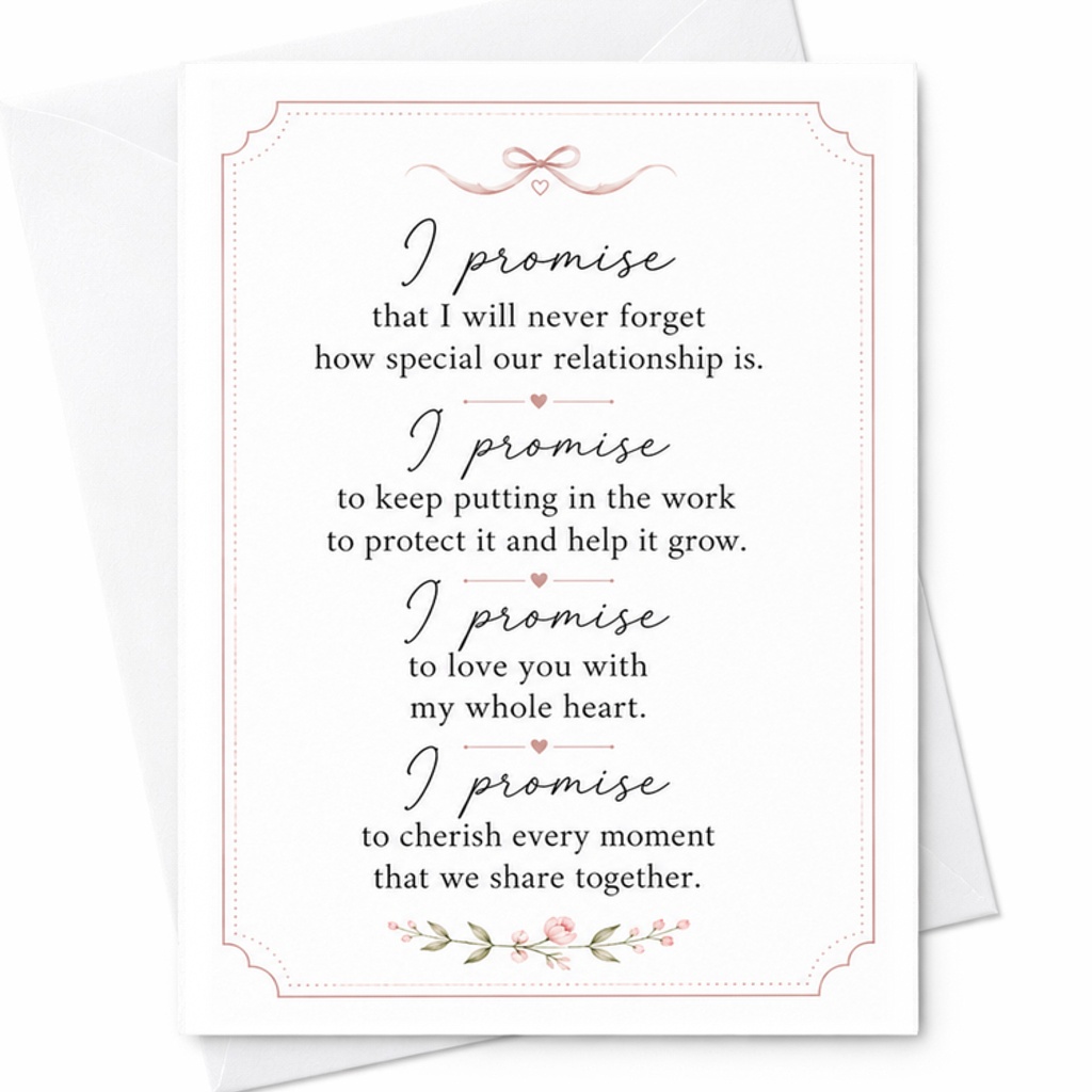 I Promise Romantic Wedding Card Sentimental Love Card For Bride And Groom Anniversary Vows Engagement Couple Keepsake C2955