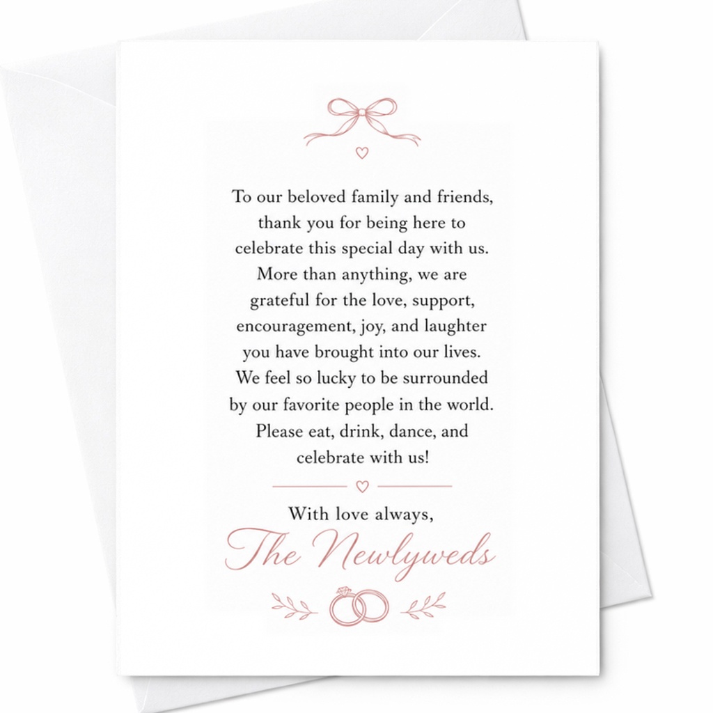 To Our Beloved Family And Friends Thank You Wedding Card Minimalist Newlyweds Reception Table Greenery Napkin Cards C2983