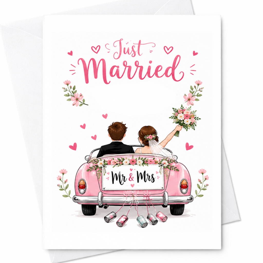 Just Married Wedding Card Mr & Mrs Newlywed Couple Romantic Greeting Card Cute Marriage Congratulations Card C2958