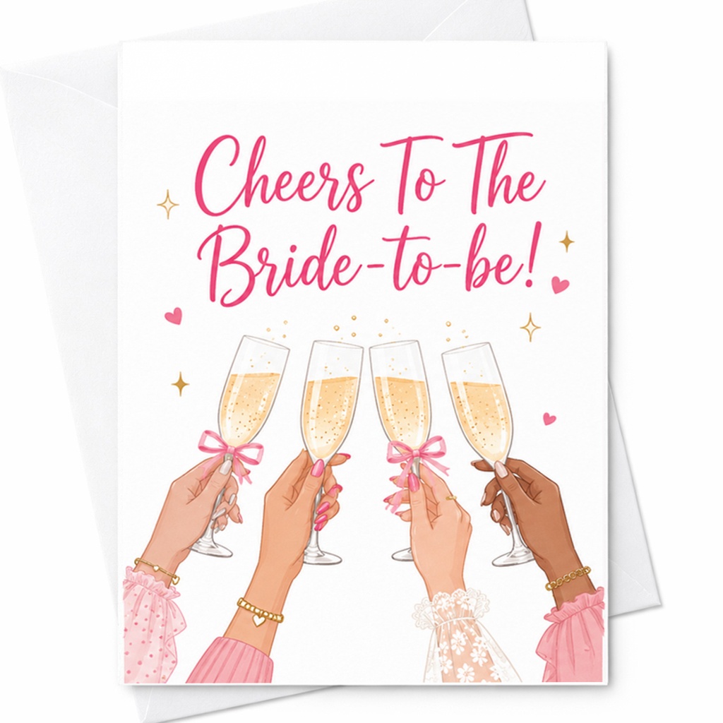 Cheers To The Bride-To-Be Wedding Card Bridal Shower Celebration Bride Engagement Party Invitation Cute Champagne Glasses C2991