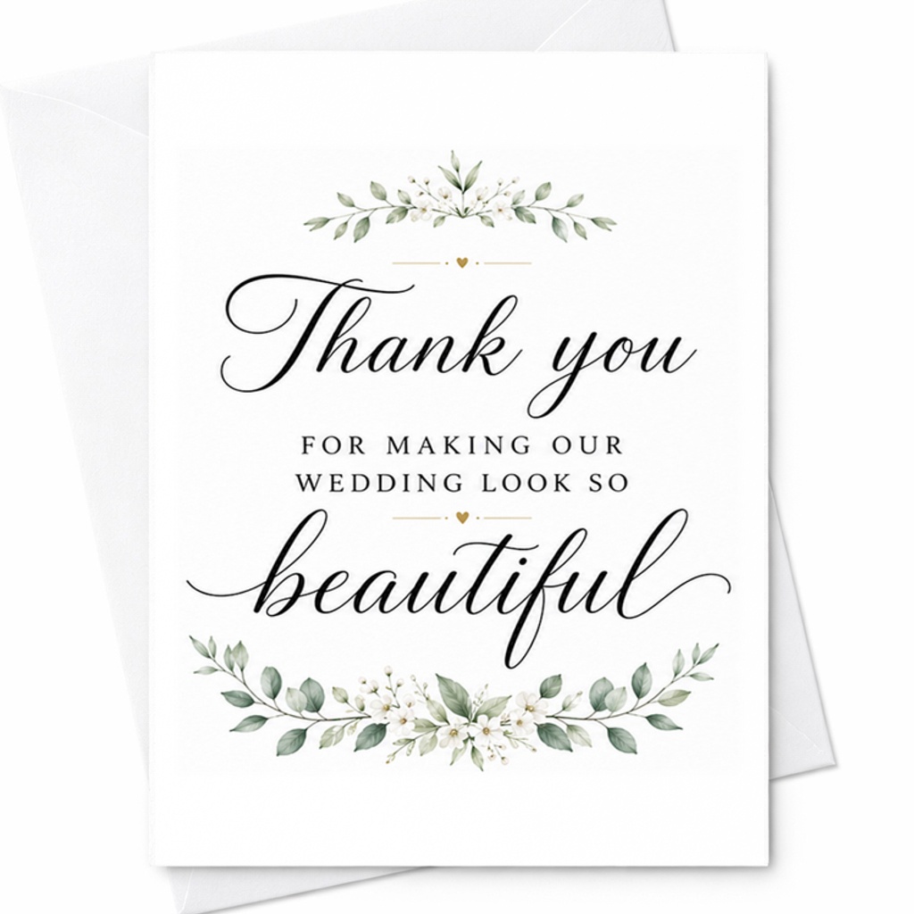 Thank You For Making Our Wedding Look So Beautiful Wedding Card Elegant Floral Appreciation Card For Guests And Vendors C2962