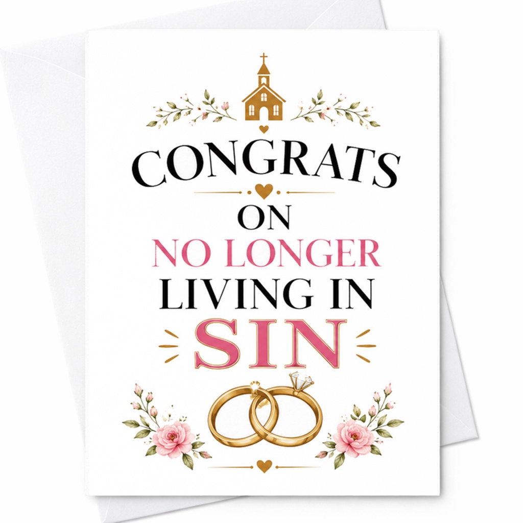 Congrats On No Longer Living In Sin Funny Wedding Card Newlyweds Marriage Congratulations Card For Bride And Groom C2966