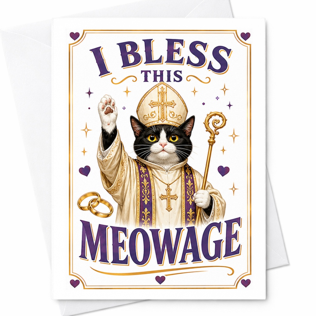I Bless This Meowage Funny Wedding Card Cat Lovers Cute Marriage Congratulations Card For Newlyweds Unique Cat Theme C2968