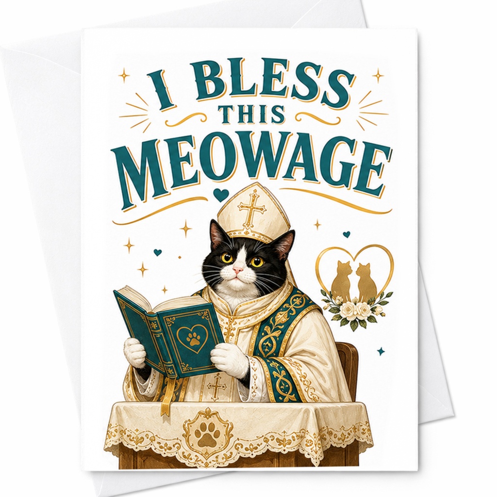 I Bless This Meowage Wedding Card Funny Cat Marriage Ceremony Cute Greeting Card For Cat Lovers Bride Groom Anniversary C2969