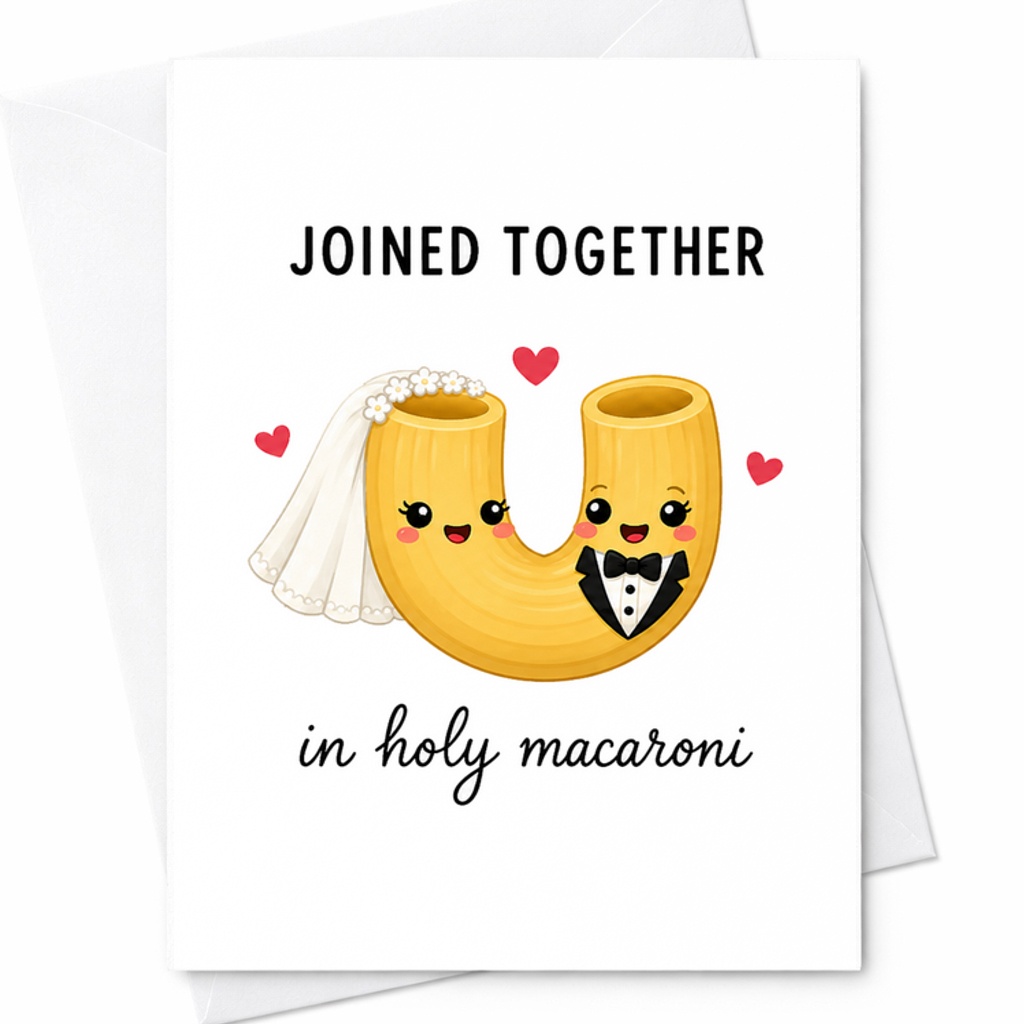 Joined Together In Holy Macaroni Wedding Card Cute Funny Newlyweds Bride Groom Marriage Congratulations Pasta Theme C2970