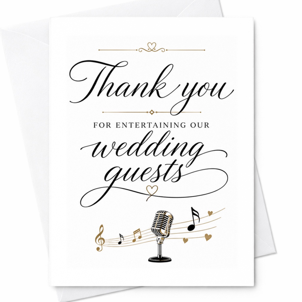 Thank You For Entertaining Our Wedding Guests Card Elegant Wedding Appreciation Card For Musicians Performers Band Dj C2976