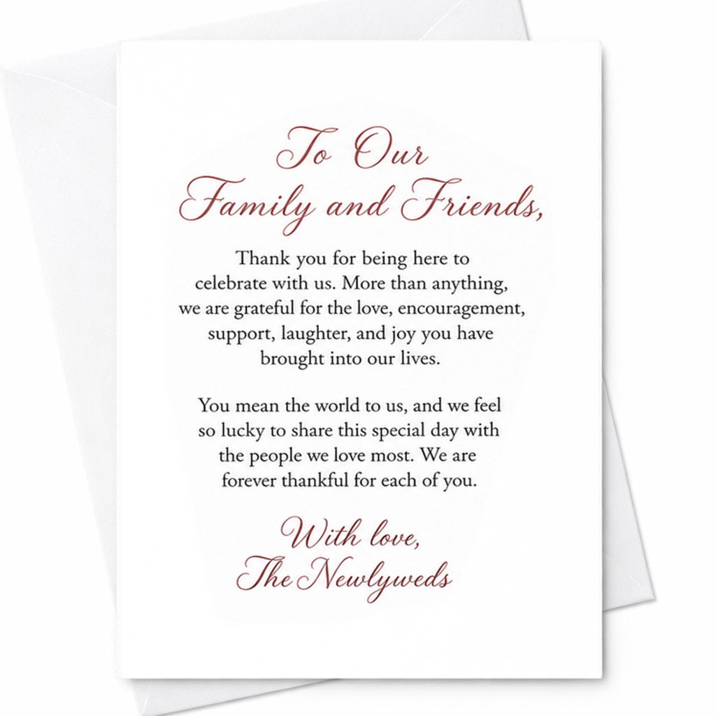 To Our Family And Friends Wedding Thank You Card Newlyweds Appreciation Card For Guests Love Support Laughter Special Day C2977
