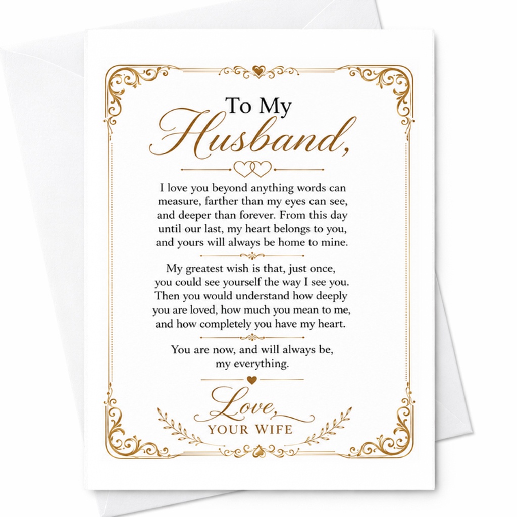 To My Husband Love Your Wife Romantic Anniversary Card For Husband Sentimental Wedding Card For Him From Wife Special Occasion C2982