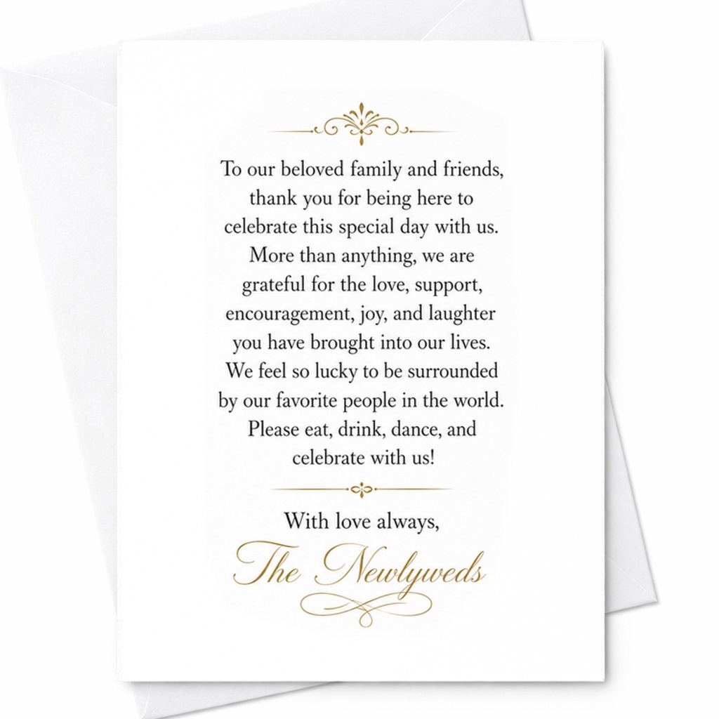 To Our Beloved Family And Friends Thank You Wedding Card Elegant Newlyweds Gratitude Card For Guests Celebration C2984