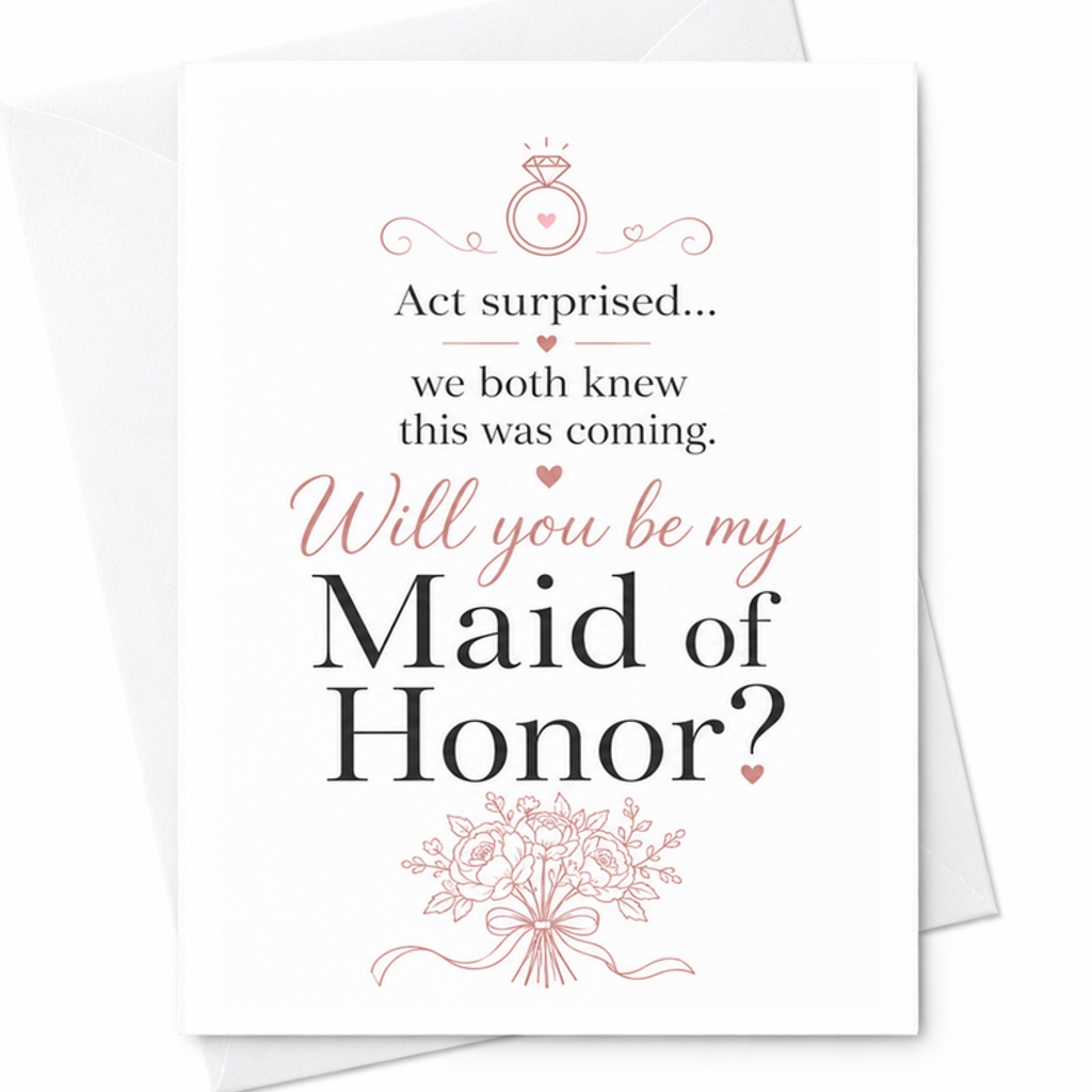 Will You Be My Maid Of Honor Wedding Card Funny Proposal For Best Friend Bridesmaid Invitation Cute Bridal Party Card C2985
