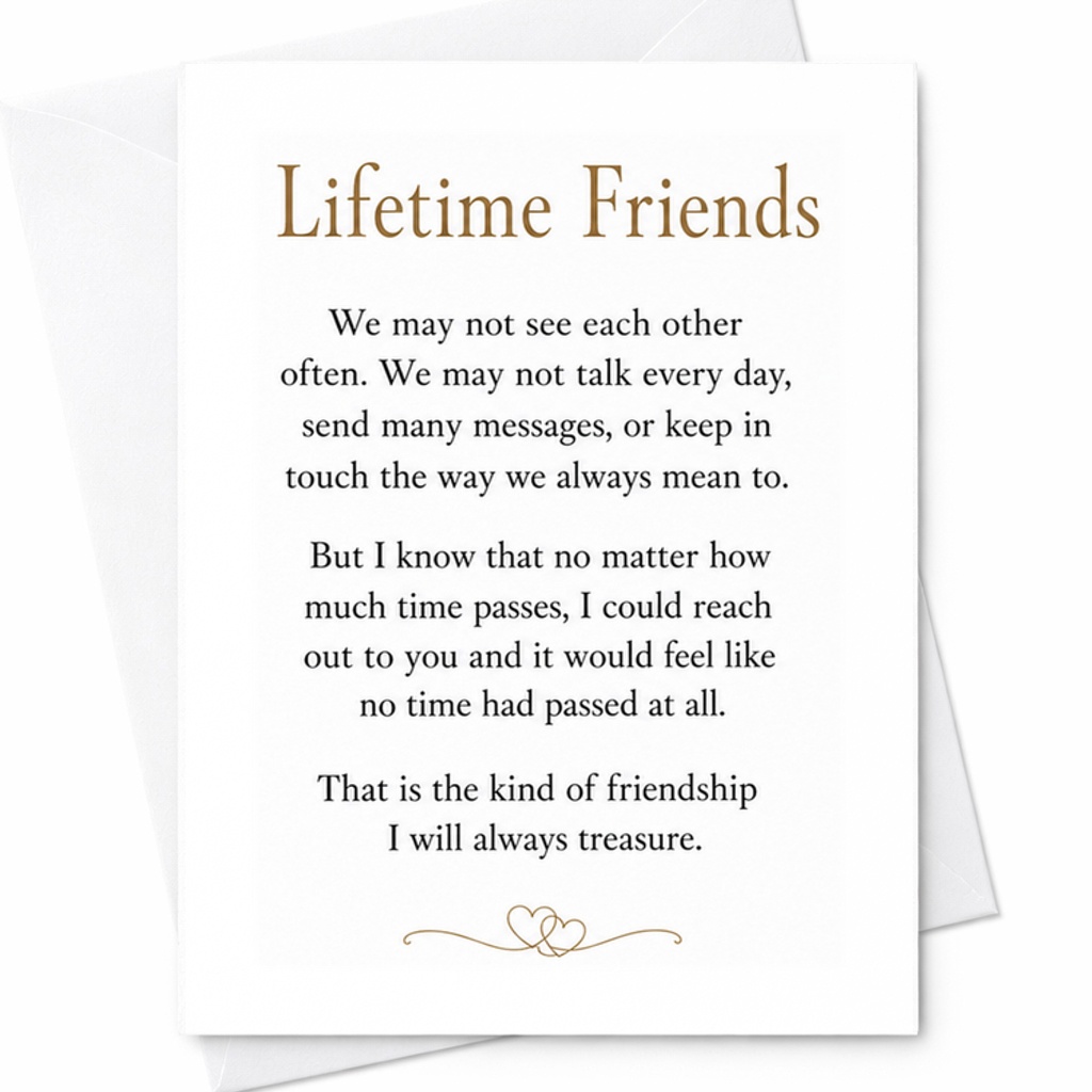 Lifetime Friends Sentimental Friendship Card Thoughtful Note For Best Friend Long Distance Relationship Keepsake Card C2987