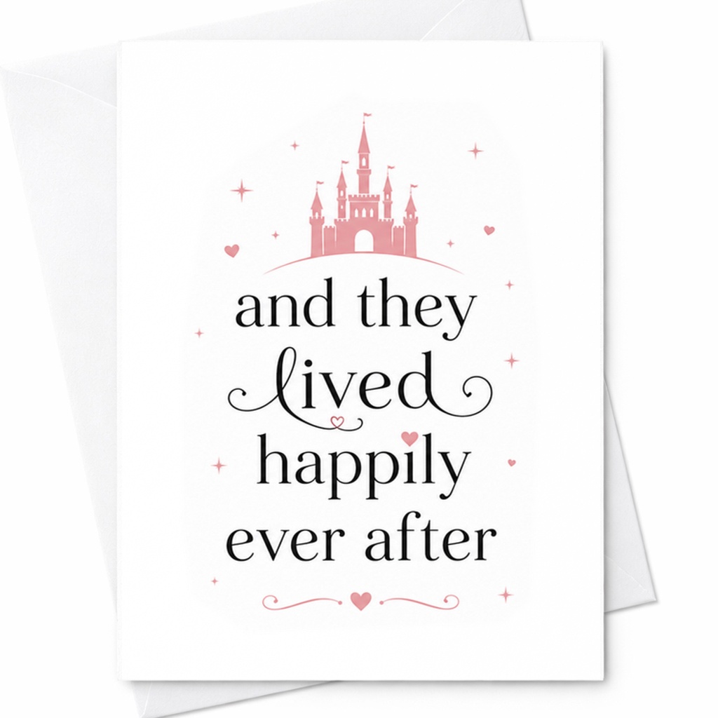 And They Lived Happily Ever After Wedding Card Romantic Newlyweds Fairytale Castle Cute Marriage Congratulations Card C2998