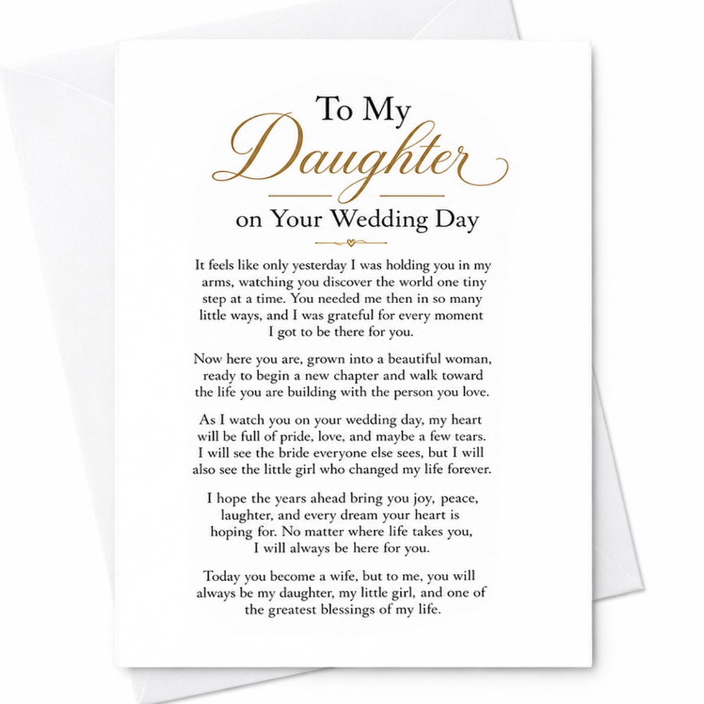To My Daughter On Your Wedding Day Card Sentimental Wedding Card For Bride From Parents Emotional Wedding Keepsake C3007
