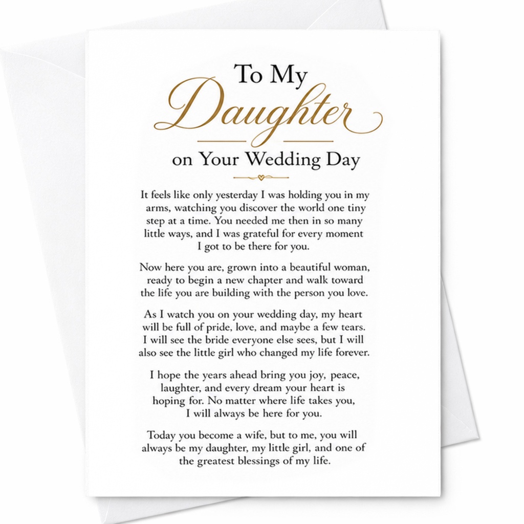 To My Daughter On Your Wedding Day Card Sentimental Wedding Card For Bride From Parent Emotional Wedding Keepsake C3008