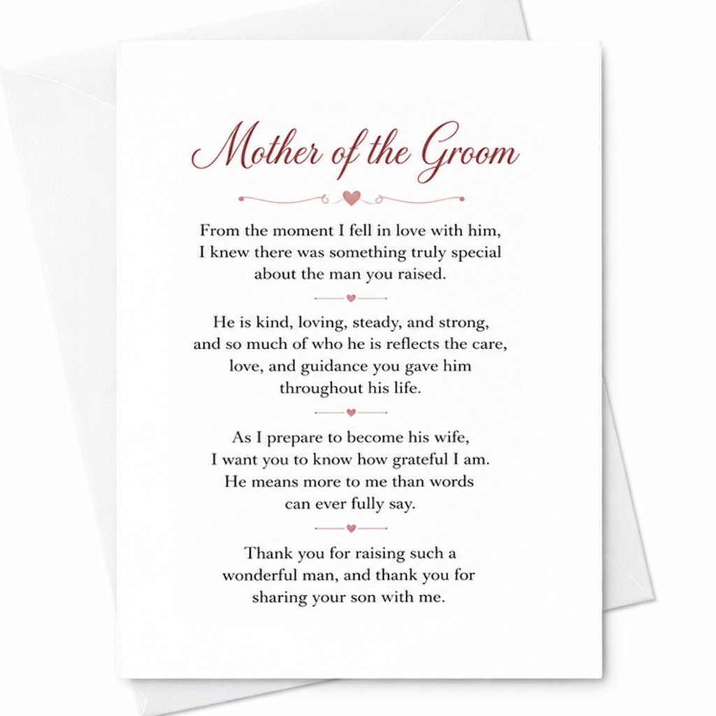 Mother Of The Groom Wedding Card Thank You For Raising A Wonderful Man Bride To Be Sentimental Wedding Day Card C3001