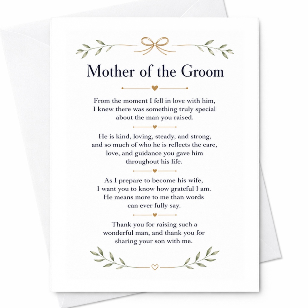 Mother Of The Groom Wedding Card Sentimental Thank You Card Bride To Be Heartfelt Message For Mother In Law Special Day C3002