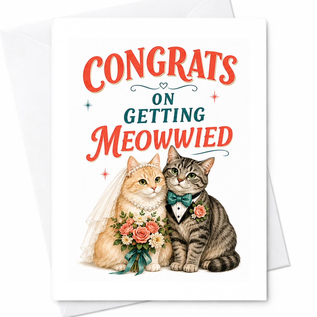 Congrats On Getting Meowwied Wedding Card Cute Cats Newlyweds Funny Marriage Congratulations Card For Cat Lovers Bride Groom C3009