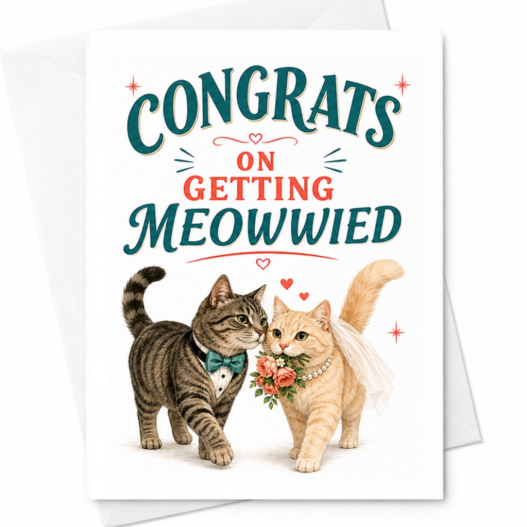 Congrats On Getting Meowwied Wedding Card Cute Cats Newlyweds Funny Marriage Congratulations Card For Cat Lovers Bride Groom C3010