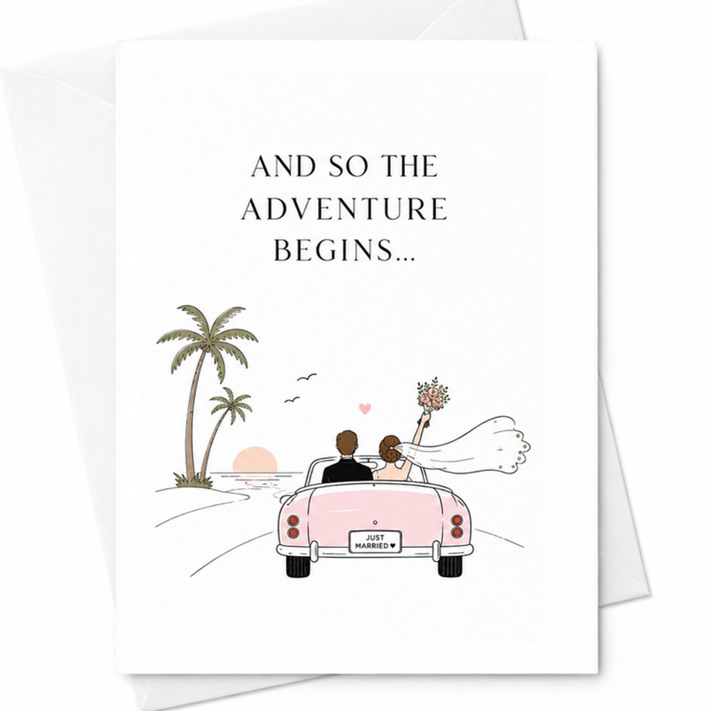 And So The Adventure Begins Wedding Card Just Married Couple Romantic Newlyweds Congratulations Card Cute Marriage Celebration C3011